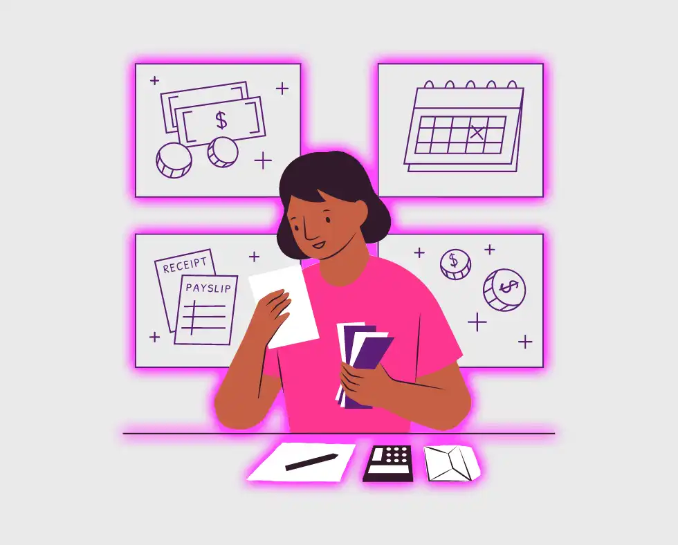 A woman calculating costs